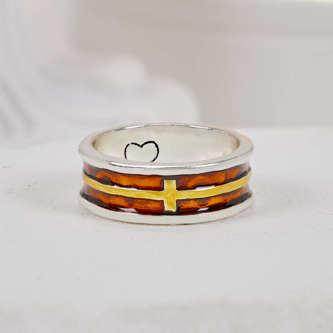 Christianartworkshop Minimalist Cross & Heart - Embellished Ring: A Sign of Faith