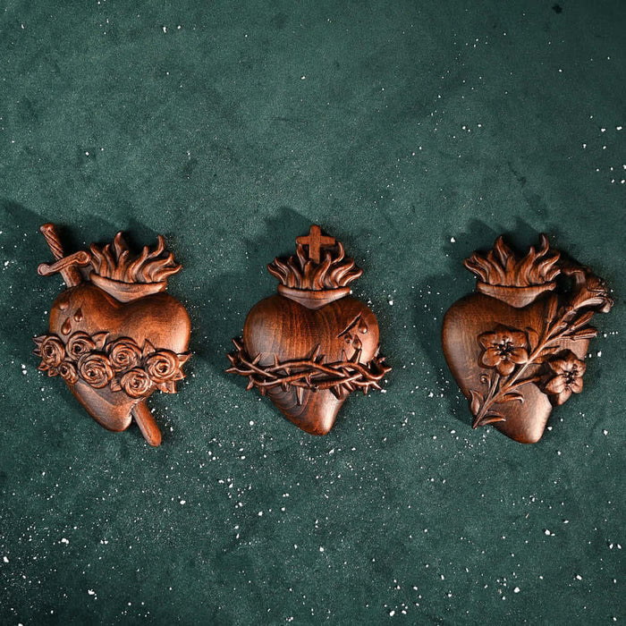 Christianartworkshop Sacred Heart Pendant Hand-carved From Wood