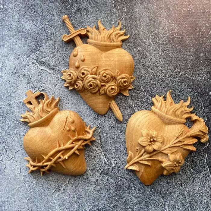 Christianartworkshop Sacred Heart Pendant Hand-carved From Wood
