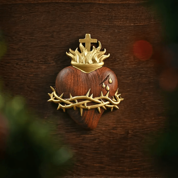 Christianartworkshop Sacred Heart Pendant Hand-carved From Wood