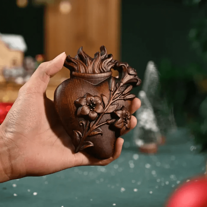 Christianartworkshop Sacred Heart Pendant Hand-carved From Wood