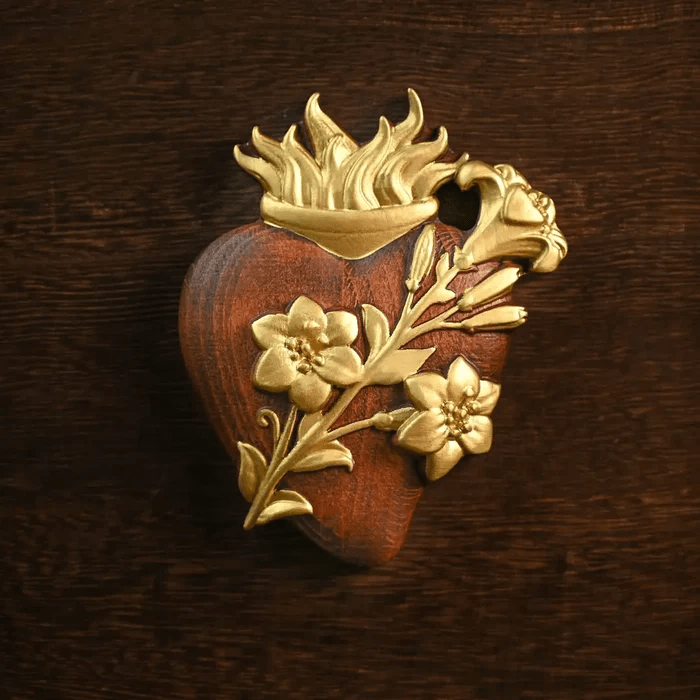 Christianartworkshop Sacred Heart Pendant Hand-carved From Wood
