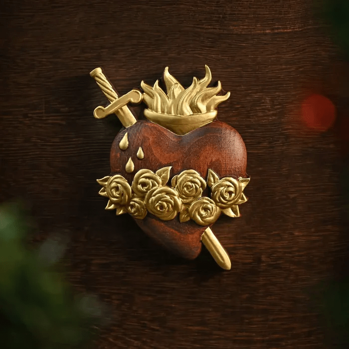 Christianartworkshop Sacred Heart Pendant Hand-carved From Wood