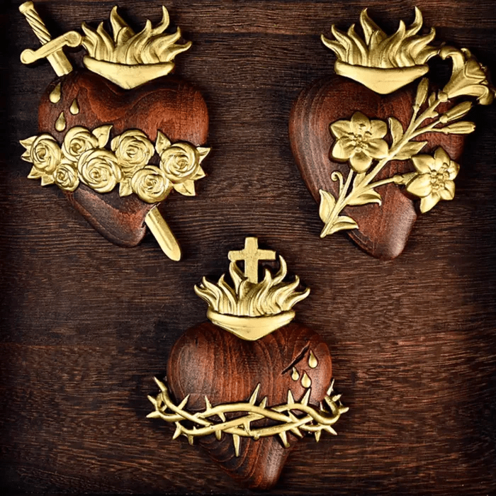 Christianartworkshop Sacred Heart Pendant Hand-carved From Wood