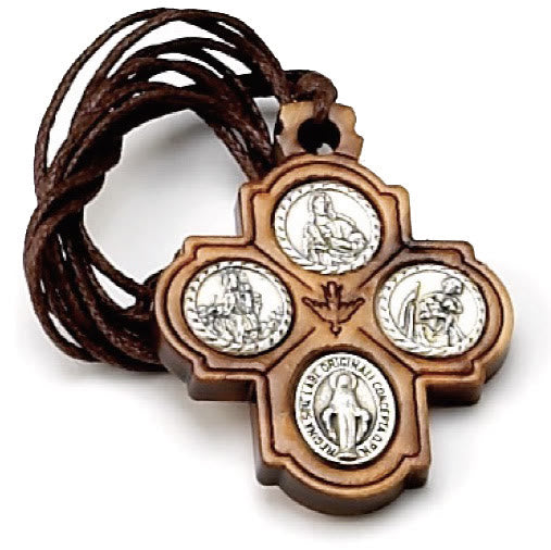 Christianartworkshop 5 in 1 Olive Wood Carmelite Cross Necklace