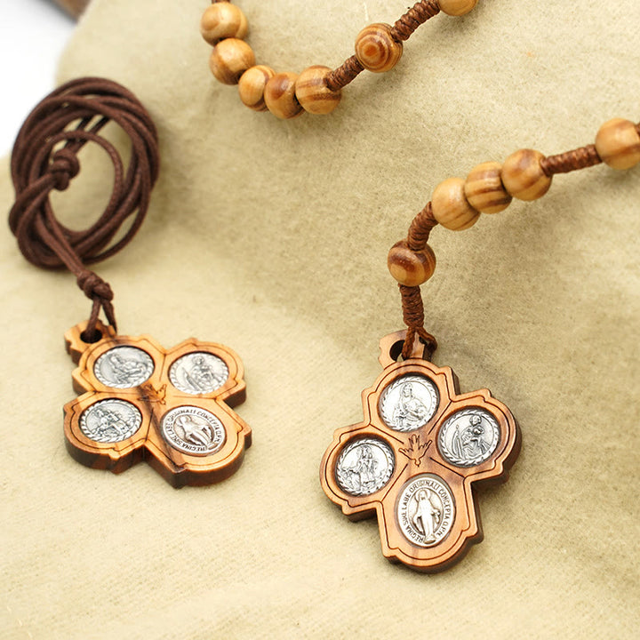 Christianartworkshop 5 in 1 Olive Wood Carmelite Cross Necklace