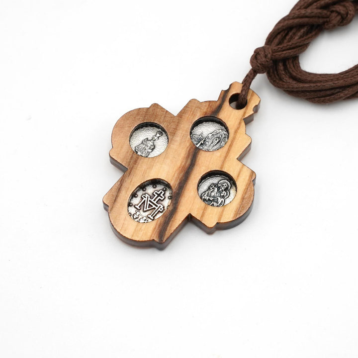 Christianartworkshop 5 in 1 Olive Wood Carmelite Cross Necklace