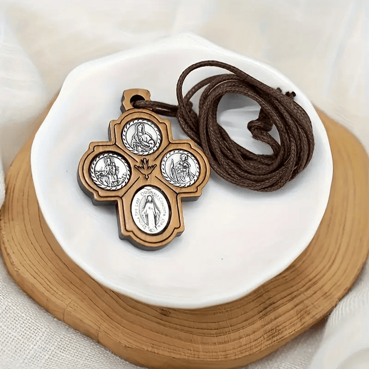Christianartworkshop 5 in 1 Olive Wood Carmelite Cross Necklace