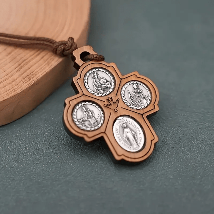 Christianartworkshop 5 in 1 Olive Wood Carmelite Cross Necklace