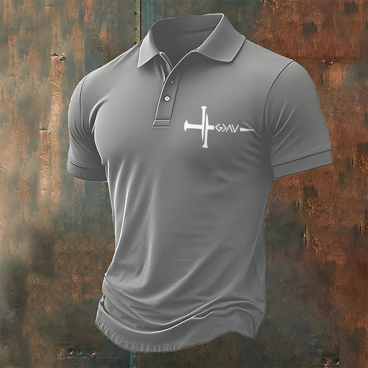 Christianartworkshop Nailed to Save – Cross & Nails Christian Polo T-shirt - Grey - 4XL - image 5