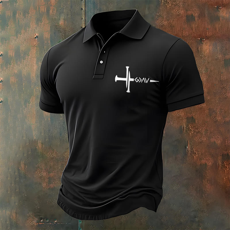 Christianartworkshop Nailed to Save – Cross & Nails Christian Polo T-shirt - Black - 4XL - image 1