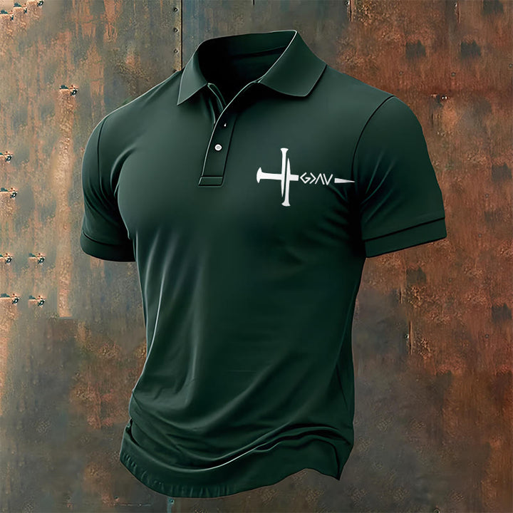 Christianartworkshop Nailed to Save – Cross & Nails Christian Polo T-shirt - Green - 4XL - image 9