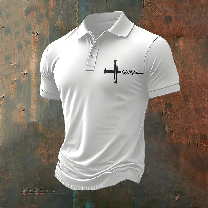 Christianartworkshop Nailed to Save – Cross & Nails Christian Polo T-shirt - White - 4XL - image 7