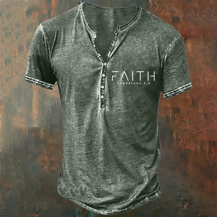 Christianartworkshop Men's Faith Print Casual Henley Neck T-Shirt - Dark Grey - 4XL - image 4
