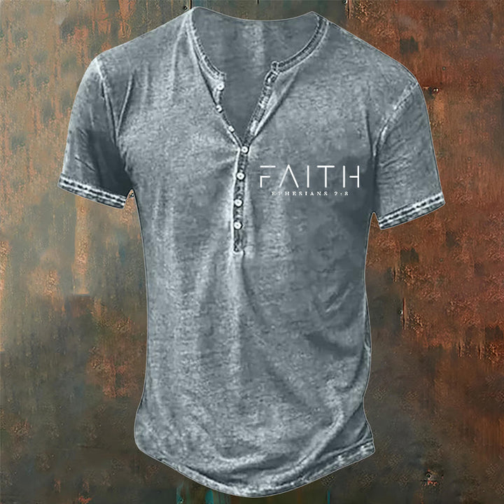 Christianartworkshop Men's Faith Print Casual Henley Neck T-Shirt - Light Gray - 4XL - image 3