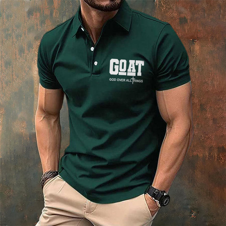 Christianartworkshop Men's Retro Faith "Goat God Over All Things" Design Printed Polo Shirt - image 8