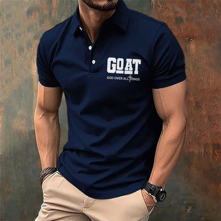 Christianartworkshop Men's Retro Faith "Goat God Over All Things" Design Printed Polo Shirt - image 6