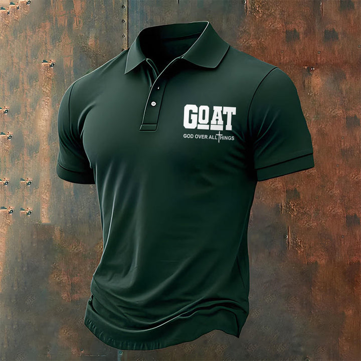 Christianartworkshop Men's Retro Faith "Goat God Over All Things" Design Printed Polo Shirt - Green - 4XL - image 7