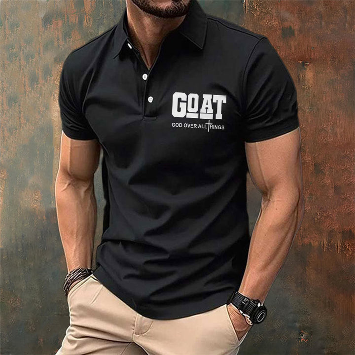 Christianartworkshop Men's Retro Faith "Goat God Over All Things" Design Printed Polo Shirt - image 10