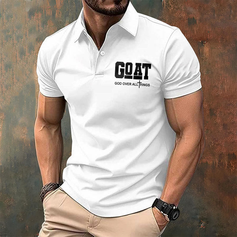 Christianartworkshop Men's Retro Faith "Goat God Over All Things" Design Printed Polo Shirt - image 2