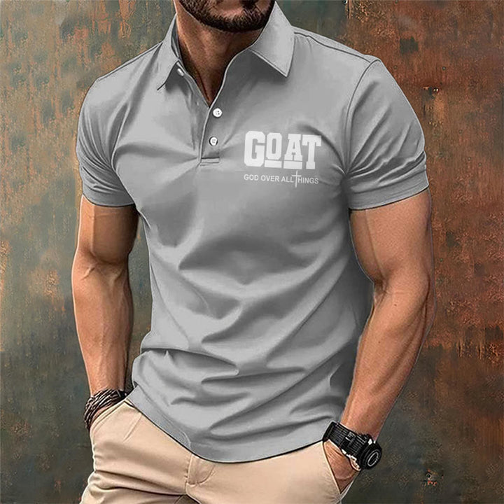 Christianartworkshop Men's Retro Faith "Goat God Over All Things" Design Printed Polo Shirt - image 4