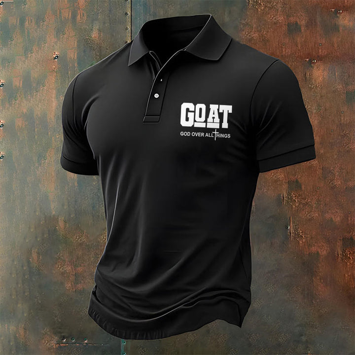 Christianartworkshop Men's Retro Faith "Goat God Over All Things" Design Printed Polo Shirt - Black - 4XL - image 9