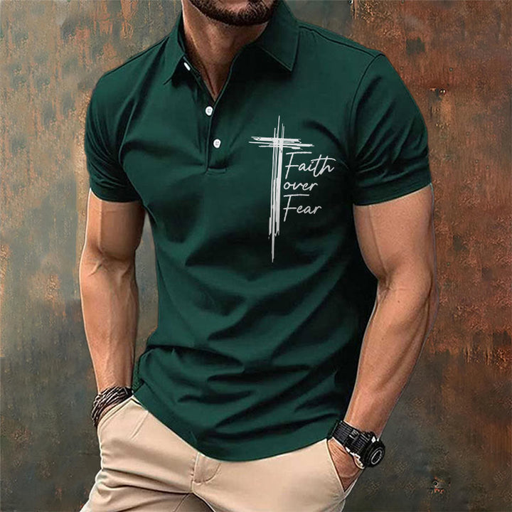 Christianartworkshop Men's Retro Faith"Faith Over Fear"Casual Printed Polo Shirt - image 2