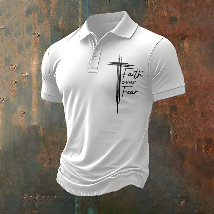 Christianartworkshop Men's Retro Faith"Faith Over Fear"Casual Printed Polo Shirt - White - 4XL - image 9