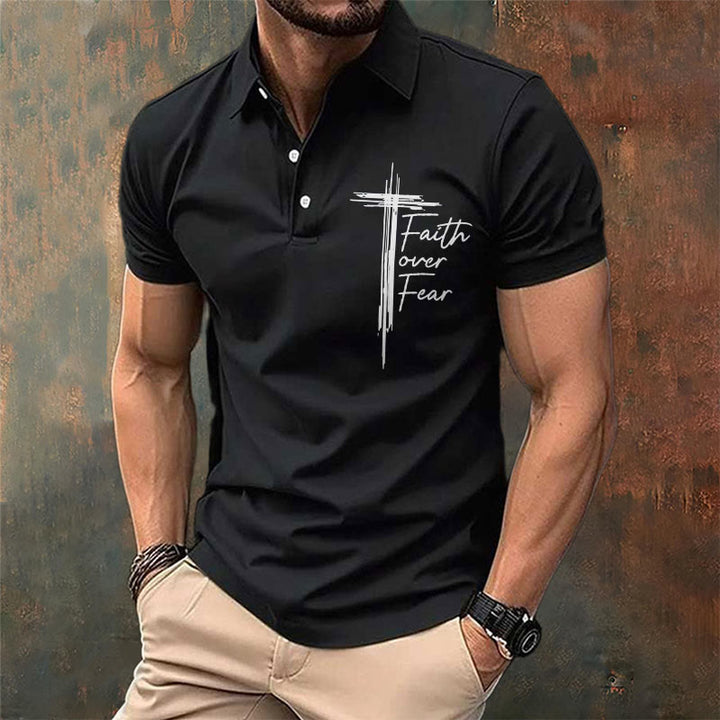 Christianartworkshop Men's Retro Faith"Faith Over Fear"Casual Printed Polo Shirt - image 6
