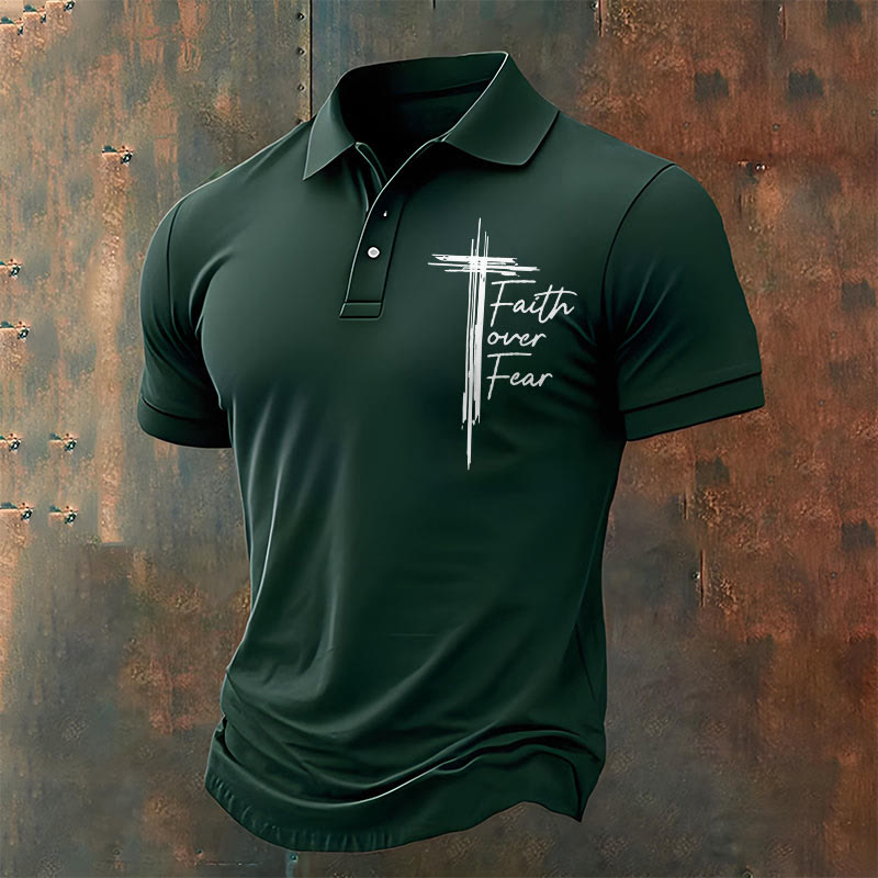 Christianartworkshop Men's Retro Faith"Faith Over Fear"Casual Printed Polo Shirt - Green - 4XL - image 1