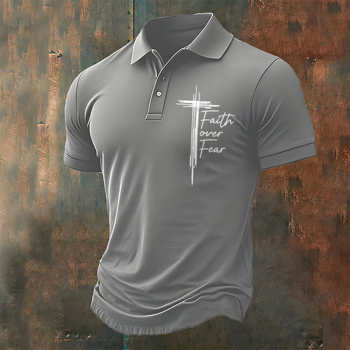 Christianartworkshop Men's Retro Faith"Faith Over Fear"Casual Printed Polo Shirt - Grey - 4XL - image 7