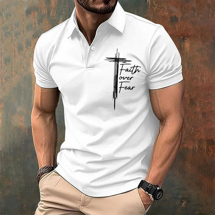 Christianartworkshop Men's Retro Faith"Faith Over Fear"Casual Printed Polo Shirt - image 10