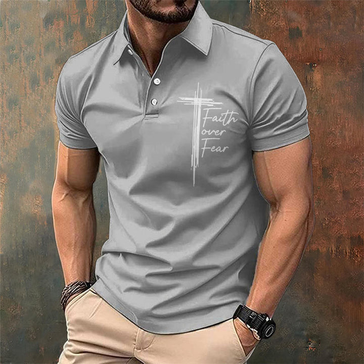 Christianartworkshop Men's Retro Faith"Faith Over Fear"Casual Printed Polo Shirt - image 8