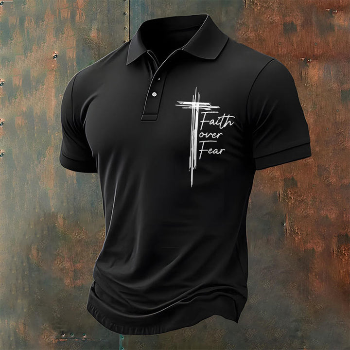 Christianartworkshop Men's Retro Faith"Faith Over Fear"Casual Printed Polo Shirt - Black - 4XL - image 5