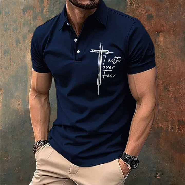 Christianartworkshop Men's Retro Faith"Faith Over Fear"Casual Printed Polo Shirt - image 4
