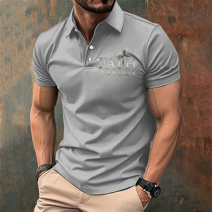 Christianartworkshop Men's Retro Faith"Faith Over Fear"Casual Printed Polo Shirt - image 8
