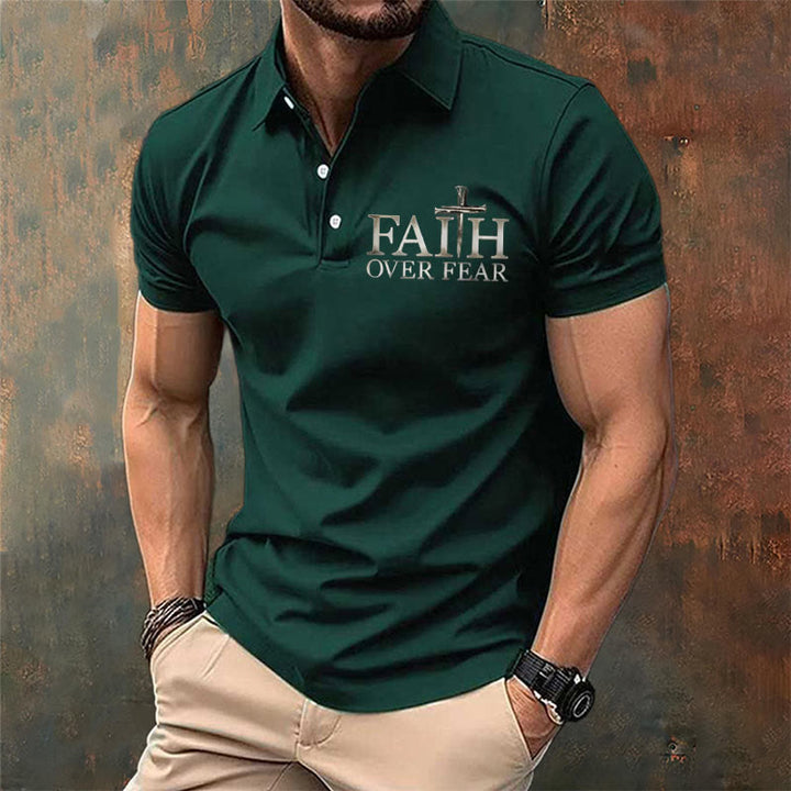 Christianartworkshop Men's Retro Faith"Faith Over Fear"Casual Printed Polo Shirt - image 6