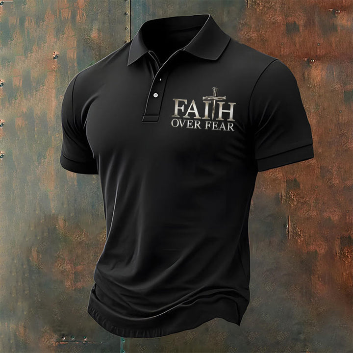 Christianartworkshop Men's Retro Faith"Faith Over Fear"Casual Printed Polo Shirt - Black - 4XL - image 3