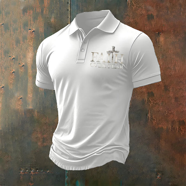 Christianartworkshop Men's Retro Faith"Faith Over Fear"Casual Printed Polo Shirt - White - 4XL - image 9