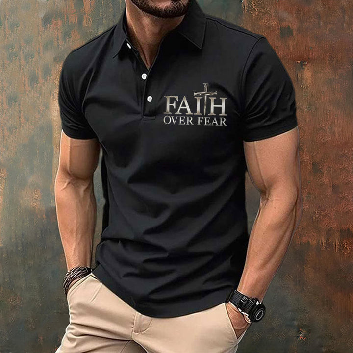 Christianartworkshop Men's Retro Faith"Faith Over Fear"Casual Printed Polo Shirt - image 4