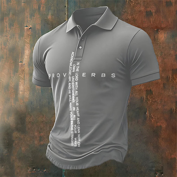 Christianartworkshop Men's Faith Jesus Proverbs Trust In The Lord With All Your Heart Casual Polo Shirt - Grey - 4XL - image 3