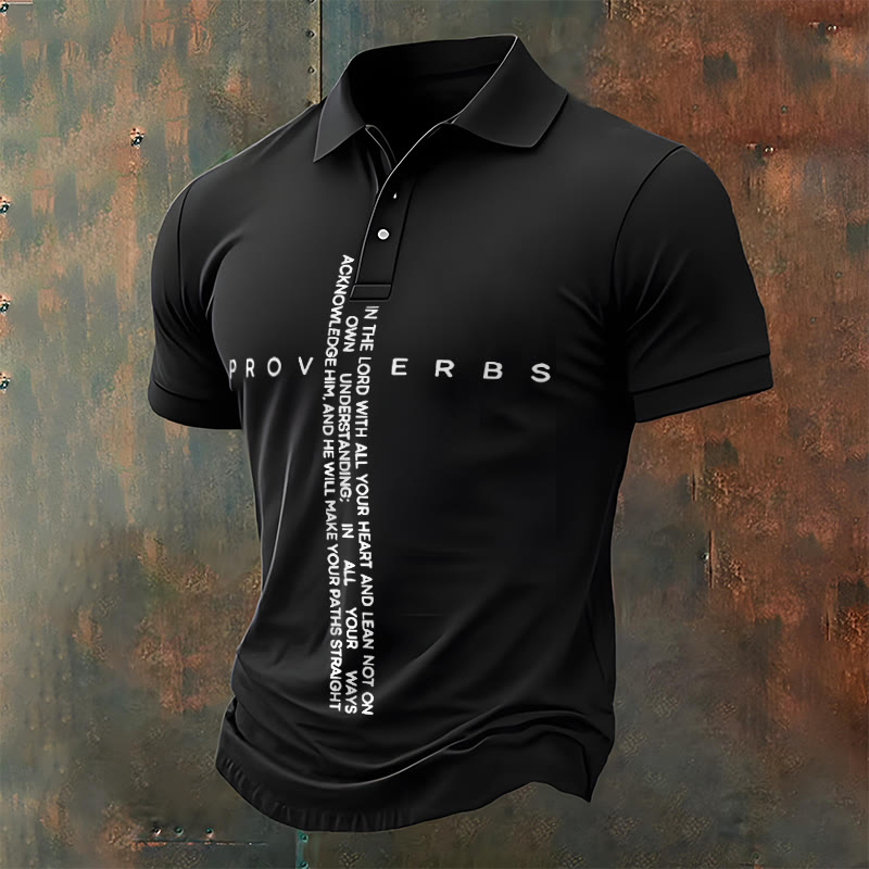 Christianartworkshop Men's Faith Jesus Proverbs Trust In The Lord With All Your Heart Casual Polo Shirt - Black - 4XL - image 1