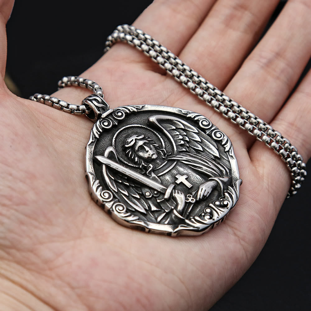 Christianartworkshop Cross Angel Wings Stainless Steel Pendant Necklace Chains