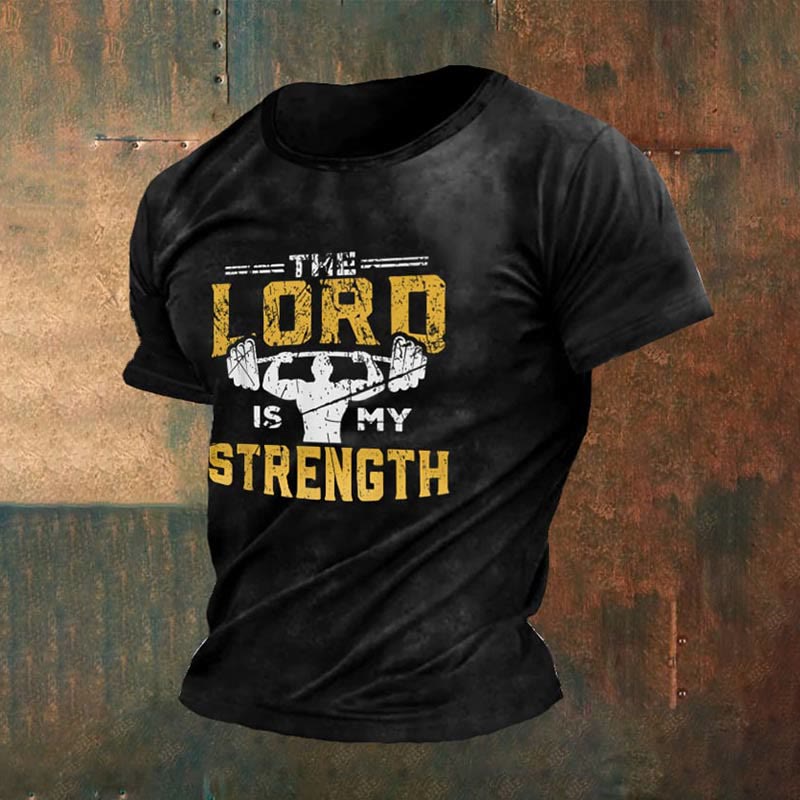Christianartworkshop Men's Retro Gym And Faith Print Casual Round Neck T-Shirt - Black - 4XL - image 1
