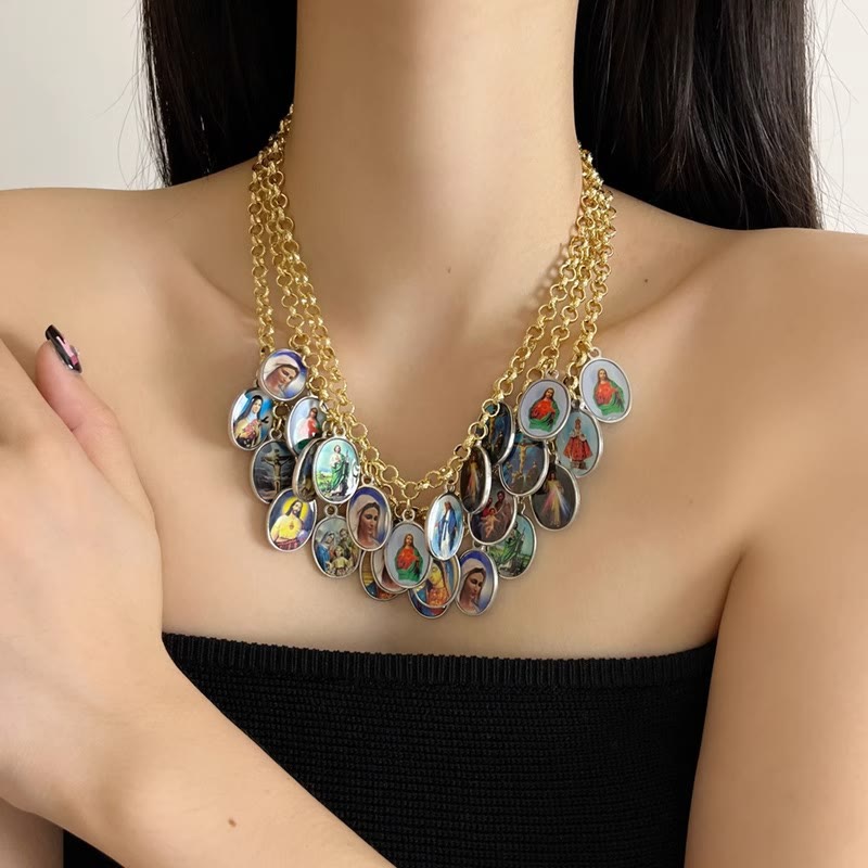 Christianartworkshop Vintage Portrait Church Layered Pendant Necklace - Necklace - image 1