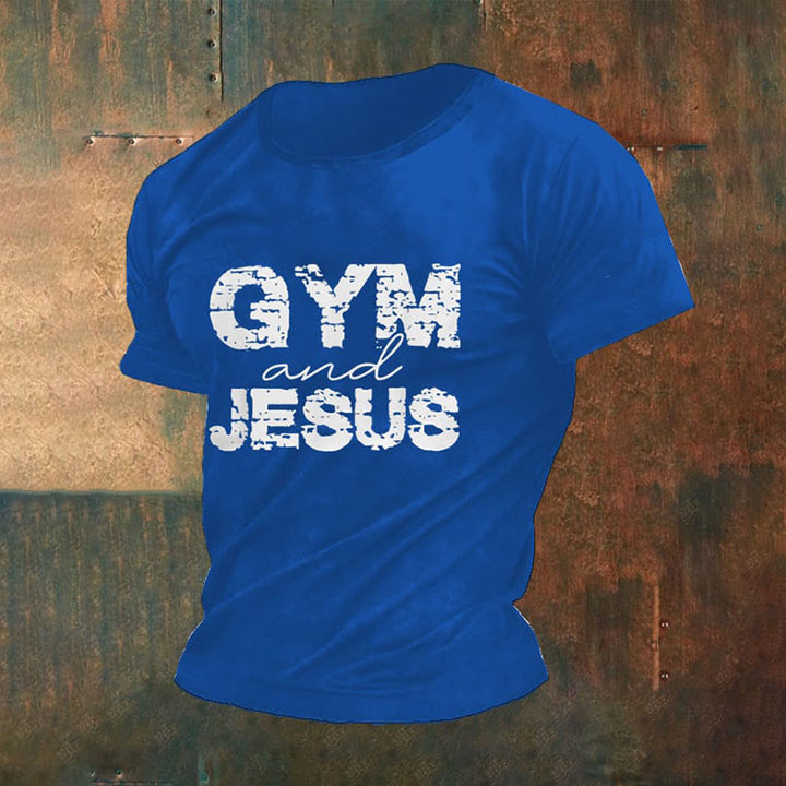 Christianartworkshop Men's Retro Gym And Faith Print Casual Round Neck T-Shirt - Blue - 4XL - image 4