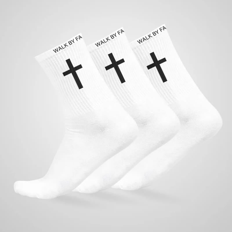 Christianartworkshop Christian Faith Cotton Socks — WALK BY FAITH, NOT BY SIGHT - White - 10 Pairs - image 1