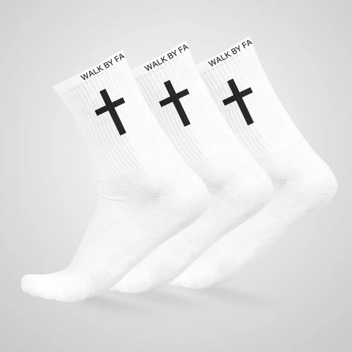 Christianartworkshop Christian Faith Cotton Socks — WALK BY FAITH, NOT BY SIGHT - White - 10 Pairs - image 1