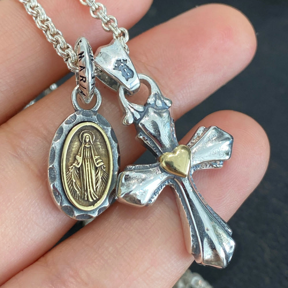 Christianartworkshop 925 Sterling Silver Vintage Necklace with Mary & Cross Charms: Emblem of Faith and Devotion - image 5