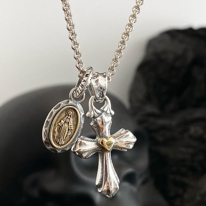 Christianartworkshop 925 Sterling Silver Vintage Necklace with Mary & Cross Charms: Emblem of Faith and Devotion - Mary & Cross - image 2